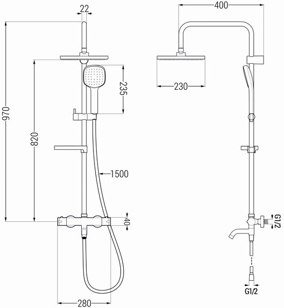 Mexen - KX33 sprchový set s termostatickou vaňovou batériou Kai, biela-chrómová, 779003391-21
