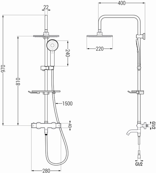 Mexen - KT40 sprchový set s termostatickou vaňovou batériou Kai, chrómová, 779004093-00