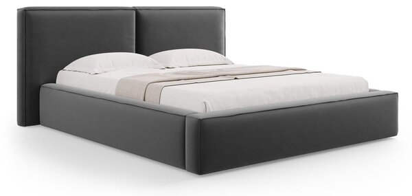 Tmavosivá zamatová čalúnená dvojlôžková posteľ s úložným priestorom s roštom 180x200 cm Arendal – Cosmopolitan Design