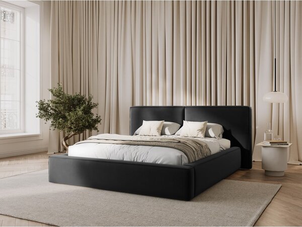 Tmavosivá zamatová čalúnená dvojlôžková posteľ s úložným priestorom s roštom 180x200 cm Arendal – Cosmopolitan Design