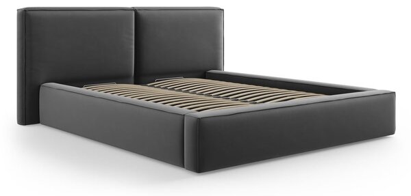Tmavosivá zamatová čalúnená dvojlôžková posteľ s úložným priestorom s roštom 180x200 cm Arendal – Cosmopolitan Design