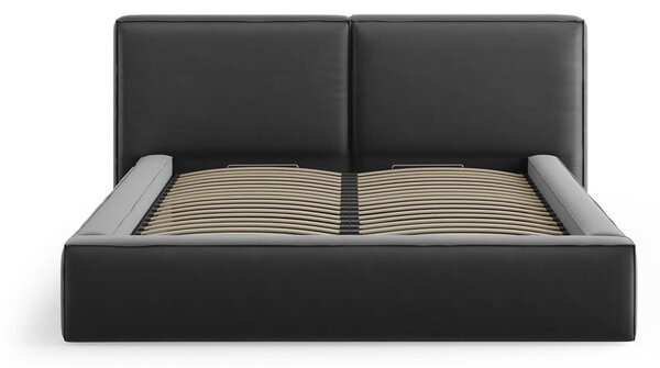 Tmavosivá zamatová čalúnená dvojlôžková posteľ s úložným priestorom s roštom 180x200 cm Arendal – Cosmopolitan Design