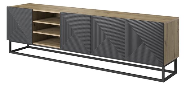 TV stolík Asha 167 cm na kovovom podstavci - artisan / čierny mat