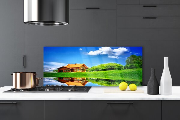 Nástenný panel  Dom jazero tráva príroda 125x50 cm