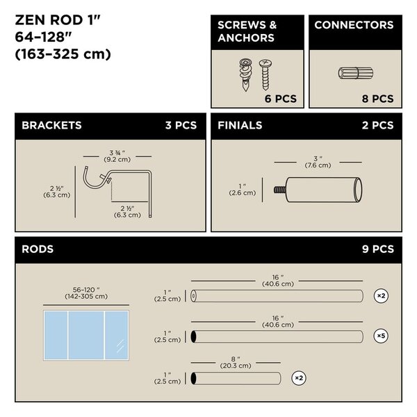 Oceľová roztiahnuteľná garniža 163 - 325 cm Zen – Umbra