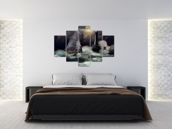 Obraz - Loď plávajúca cez búrlivé vlny (150x105 cm)