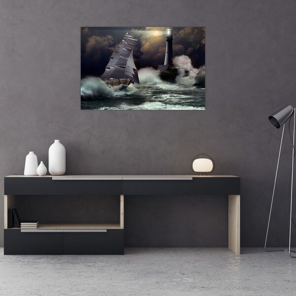 Obraz - Loď plávajúca cez búrlivé vlny (90x60 cm)