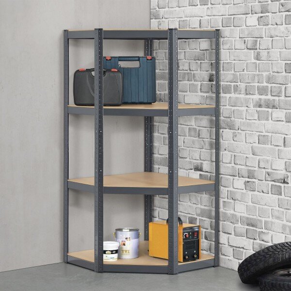 Rohový regál - 160x75x40-75 cm - šedý