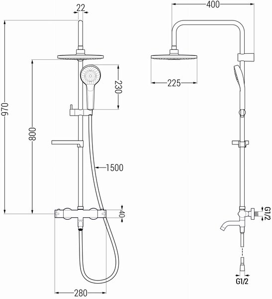 Mexen KX05 sprchový set s termostatickou vaňovou batériou Kai, biela, 779000591-20