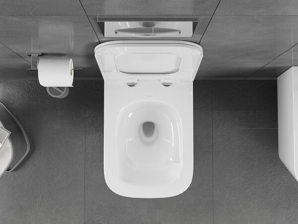 Mexen Teo, závesná WC misa 510x345x340 mm, Rimless Tornádo + WC sedadlo z duroplastu, biela lesklá, 30850700T