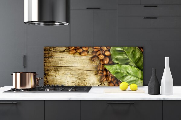 Nástenný panel  Zrnká káva listy kuchyňa 125x50 cm