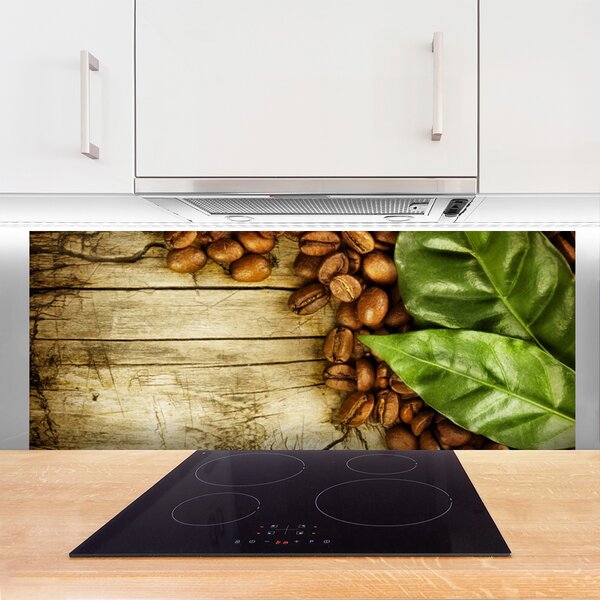 Nástenný panel  Zrnká káva listy kuchyňa 125x50 cm
