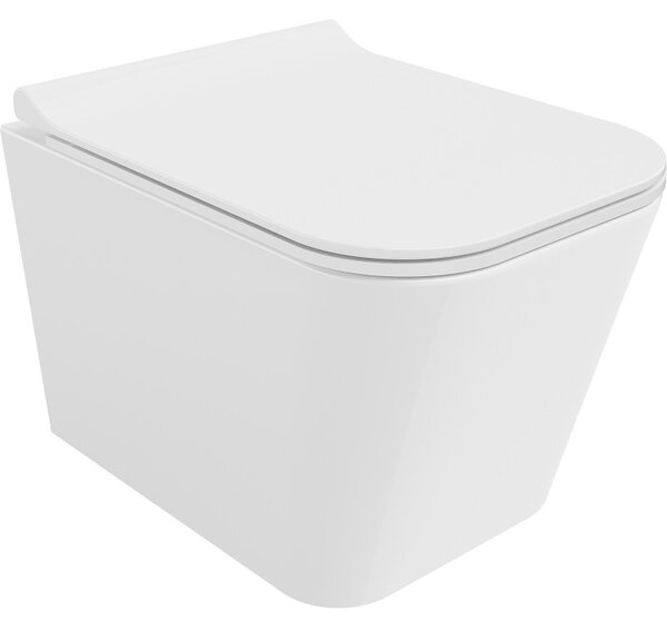 Mexen Teo, závesná WC misa 510x345x340 mm, Rimless Tornádo + WC sedadlo z duroplastu, biela lesklá, 30850700T