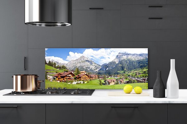 Nástenný panel  Domy hora krajina 125x50 cm