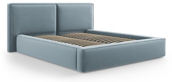 Svetlomodrá zamatová čalúnená dvojlôžková posteľ s úložným priestorom s roštom 180x200 cm Arendal – Cosmopolitan Design