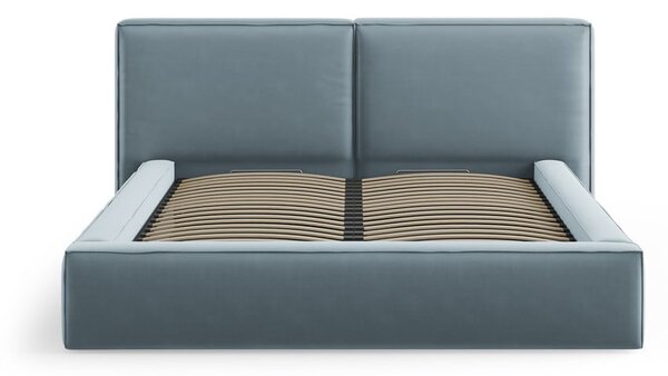 Svetlomodrá zamatová čalúnená dvojlôžková posteľ s úložným priestorom s roštom 180x200 cm Arendal – Cosmopolitan Design
