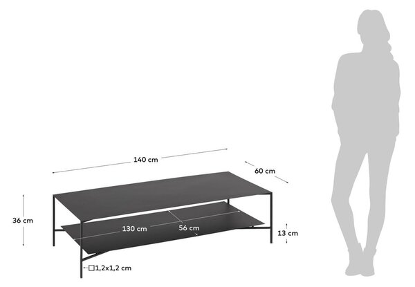 Čierny oceľový konferenčný stolík 60x140 cm Azisi – Kave Home