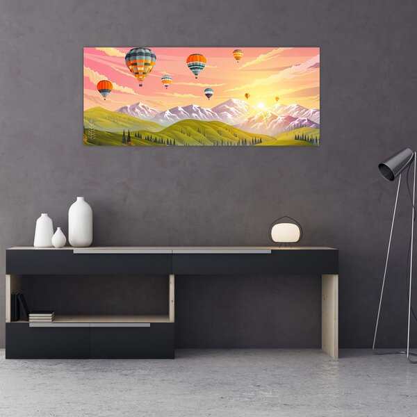 Obraz balónov nad krajinou (120x50 cm)