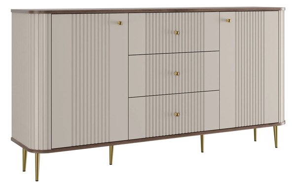 Komoda so zásuvkami Vesper 160 cm na nožičkách - kašmír / orech / zlaté nohy