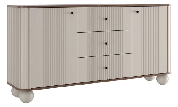 Komoda so zásuvkami Vesper 160 cm - kašmír / orech / čierne úchytky / guľové nohy