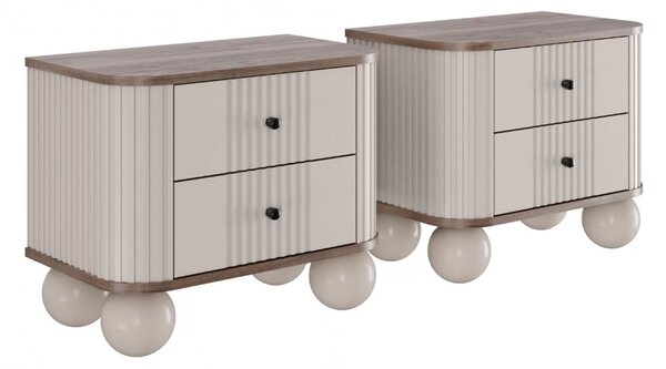 Súprava nočných stolíkov Vesper 56 cm - kašmír / orech / čierne úchytky / guľové nohy