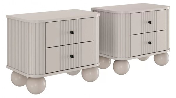 Súprava nočných stolíkov Vesper 56 cm - kašmír / čierne úchytky / guľové nohy
