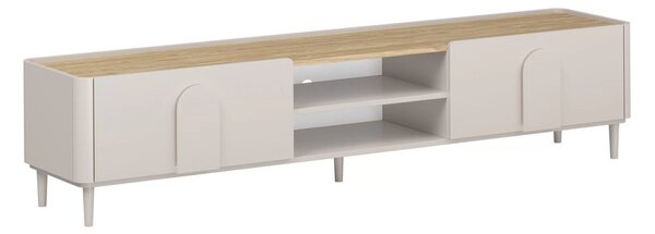 TV skrinka so zásuvkou Amilio 220 cm na nožičkách - kašmír / olejovaný dub / úchytky kašmír