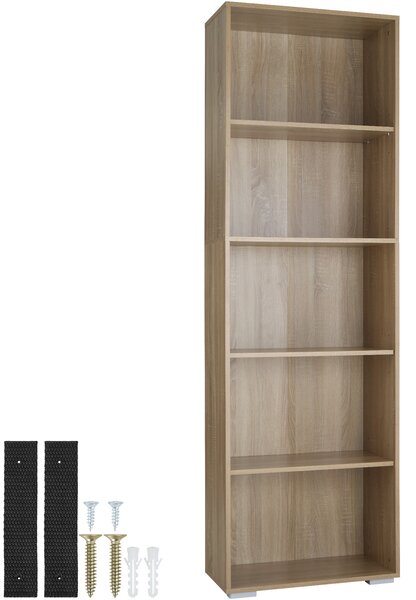 Tectake 403607 knižnica lexi - 5 priehradiek 60x30x190cm - svetlé drevo, dub sonoma