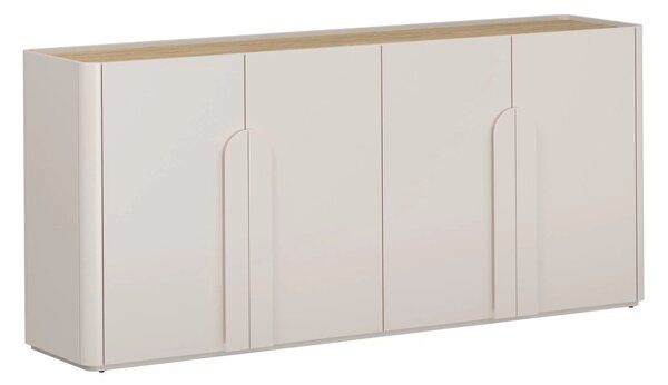 Komoda Amilio 200 cm štvordverová - kašmír / olejovaný dub / úchytky kašmír