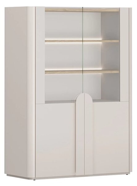 Vitrína Amilio 100 cm dvojdverová - kašmír / olejovaný dub / úchytky kašmír