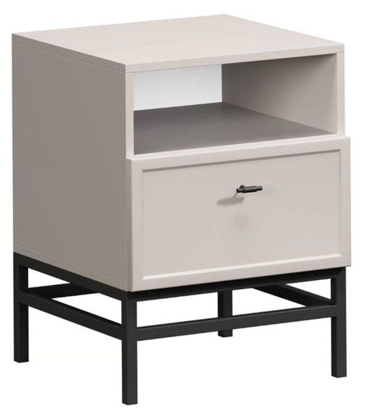 Nočný stolík so zásuvkou Lorini 45 cm - kašmír / čierne úchytky T-bar / rám