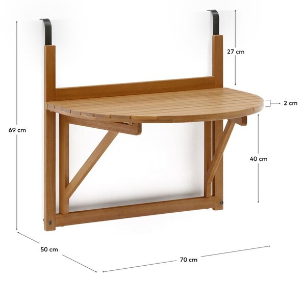 Závesný balkónový stolík z masívu akácie 50x70 cm Amarilis – Kave Home
