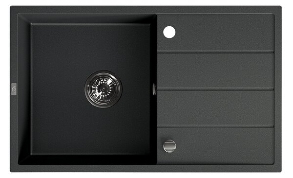 Laveo Wolin, 1-komorový granitový drez 780x480x185 mm, čierna škvrnitá, LAV-SPW_711T