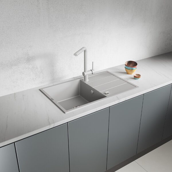 Laveo Wolin, 1-komorový granitový drez 780x480x185 mm, šedá, LAV-SPW_511T