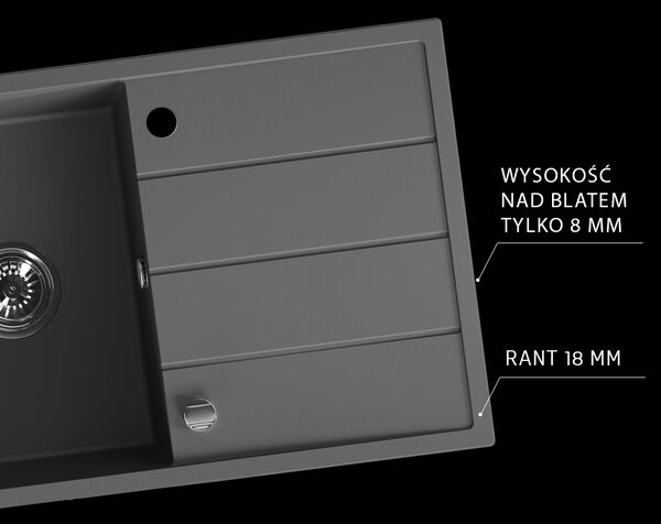 Laveo Wolin, 1-komorový granitový drez 780x480x185 mm, čierna škvrnitá, LAV-SPW_711T