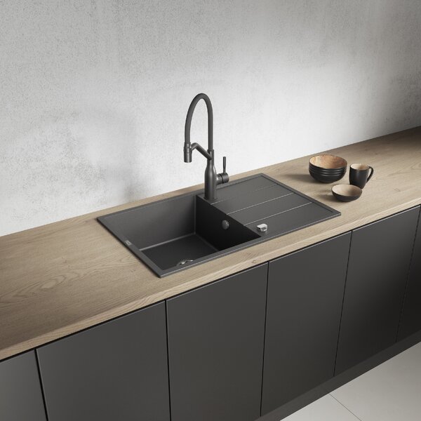 Laveo Wolin, 1-komorový granitový drez 780x480x185 mm, čierna škvrnitá, LAV-SPW_711T