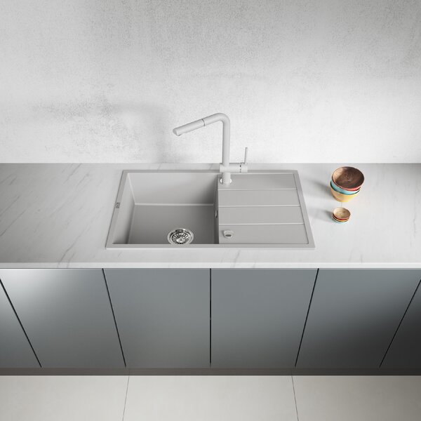 Laveo Wolin, 1-komorový granitový drez 780x480x185 mm, šedá, LAV-SPW_511T