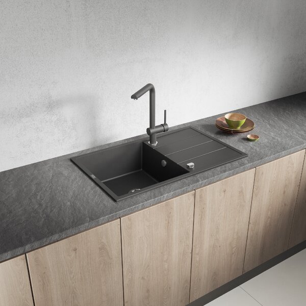 Laveo Wolin, 1-komorový granitový drez 780x480x185 mm, čierna škvrnitá, LAV-SPW_711T