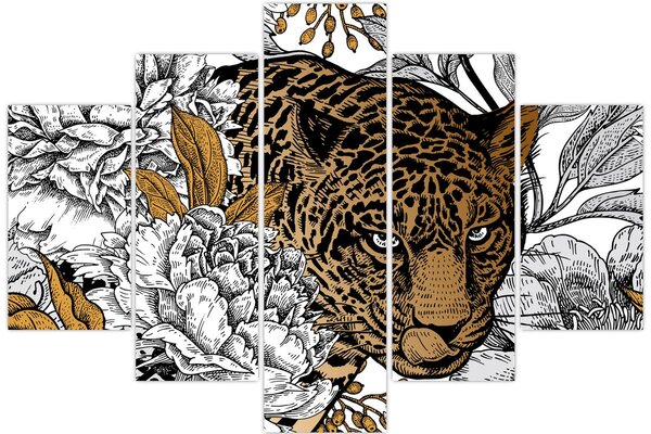 Obraz - Leopard medzi kvetmi (150x105 cm)