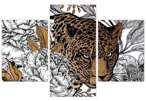 Obraz - Leopard medzi kvetmi (90x60 cm)