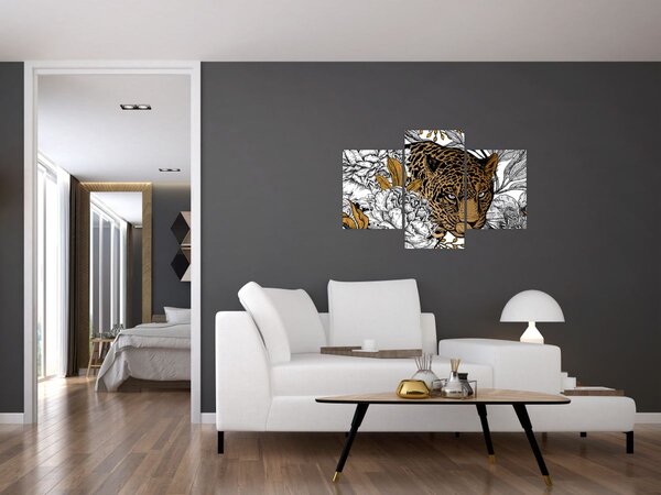 Obraz - Leopard medzi kvetmi (90x60 cm)