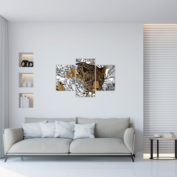 Obraz - Leopard medzi kvetmi (90x60 cm)