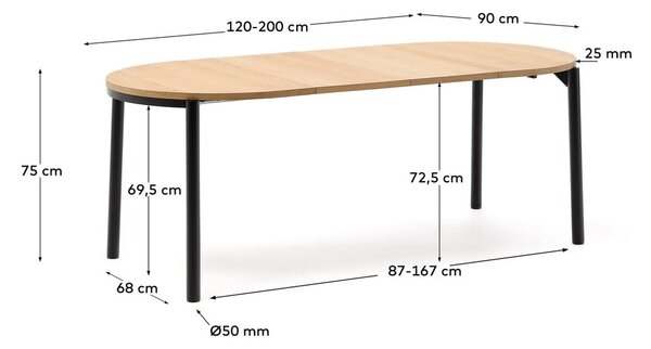 Rozkladací jedálenský stôl s doskou v dubovom dekore v prírodnej farbe 90x120 cm Montuiri – Kave Home