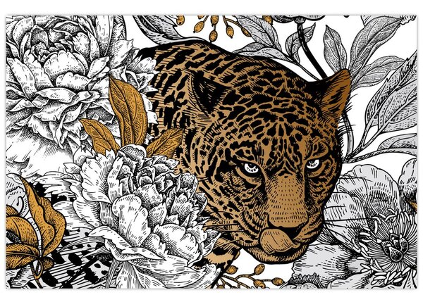 Obraz - Leopard medzi kvetmi (90x60 cm)