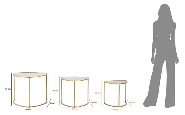 Okrúhle konferenčné stolíky v súprave 3 ks so sklenenou doskou v zlatej farbe ø 60 cm Triangle – Mauro Ferretti