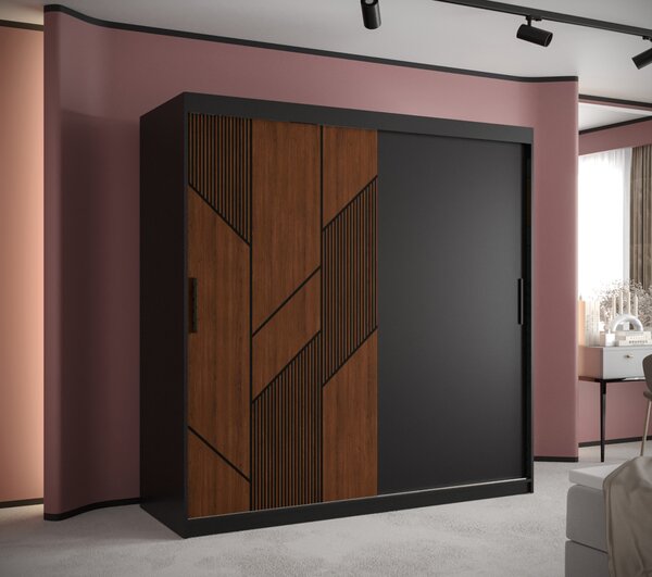 Skriňa so vzorovanými dverami SANDJI 1 - šírka 180 cm, čierna / tmavý orech