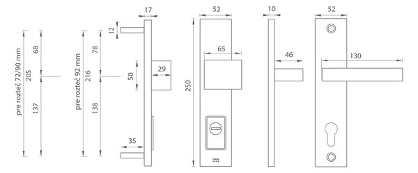 VÝPREDAJ Bezpečnostné kovanie MP TI - FORTE PLUS 3214/SQUARE 2275 - SH (hr.dv. 84-90 mm), rozstup 92 mm, madlo/kľučka pravá - Čierna matná, madlo/klika pravá, PZ PLUS s otvorem pro vložku, MP BS (čierna mat), 72 mm