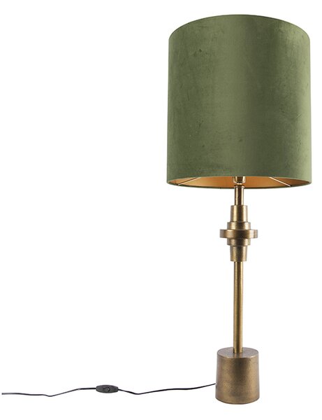 Stolová lampa bronzový zamatový odtieň zelený 40 cm - Diverso