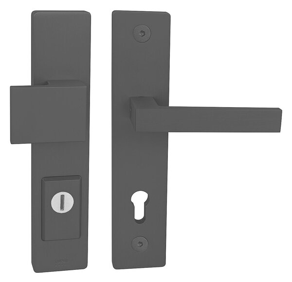 VÝPREDAJ Bezpečnostné kovanie MP TI - FORTE PLUS 3214/SQUARE 2275 - SH (hr.dv. 84-90 mm), rozstup 92 mm, madlo/kľučka pravá - Čierna matná, madlo/klika pravá, PZ PLUS s otvorem pro vložku, MP BS (čierna mat), 72 mm