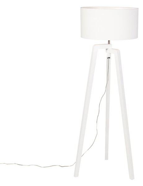 Stojací lampa statív biele drevo s bielym tienidlom 50 cm - Puros